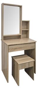 Set 2 bucati Masa de machiaj cu taburet, Larnia, Stejar, 40x65x142 cm
