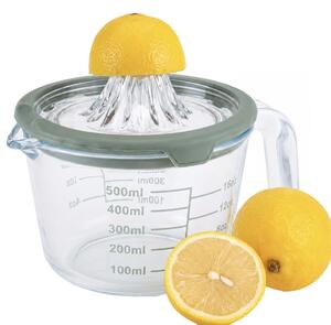 Cana gradata de masurare Pufo din sticla cu maner si storcator pentru citrice, 500 ml, transparent
