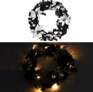 Coroniță de Crăciun cu becuri LED, negru, 60 cm, PVC