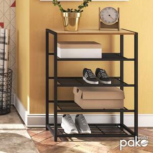 Suport Pantofi Ramon 12 Perechi Culoare Stejar Modern Cu Cadru Metalic Negru 63x30x83 cm