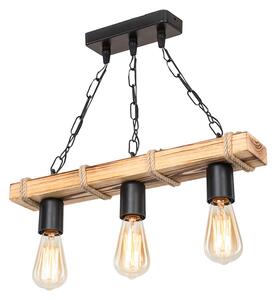 Lustra cu trei lumini PWL-1027, E27 natural-negru 48.5x10x47 cm