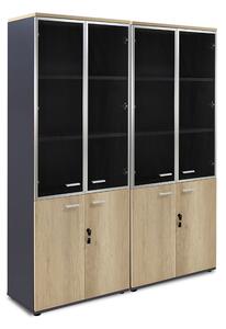 Dulapuri Lotus cu 4 usi din sticla/lemn de culoare stejar-gri inchis 160x45x180cm