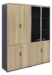 Dulapuri Lotus cu 4 usi din sticla/lemn de culoare stejar-gri inchis 160x45x180cm