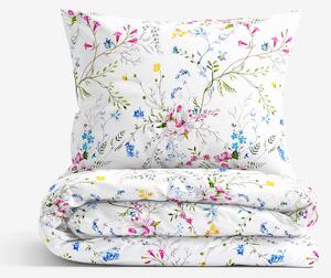 Goldea lenjerie de pat 100% bumbac - flori de pajiște pictate 140 x 200 și 50 x 70 cm