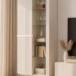 Vitrina Nicole 100 cm cu fata canelata - cashmir / picioare aurii