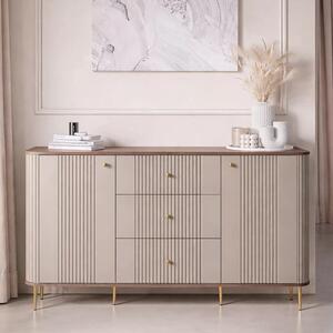 Comodă cu sertare Vesper 160 cm pe picioare - cașmir / nuc / picioare aurii