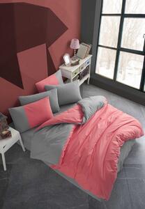 Lenjerie pat 1 persoana poplin percale, Hobby Home, Diamond Coral, Anthracite