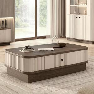 Măsuță de cafea Vesper 103x60 cm cu sertar pe plintă - cashmir / nuc / mâner negru