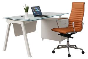Set Prime & Prestige - Birou cu blat de sticla si Scaun de birou ergonomic, reglabil din piele ecologică