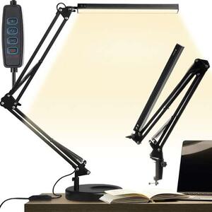 Lampa de birou 2 in 1, cu prindere masa, brat flexibil, 3 culori lumina, 10 niveluri, USB, negru, 3x37 cm, Izoxis