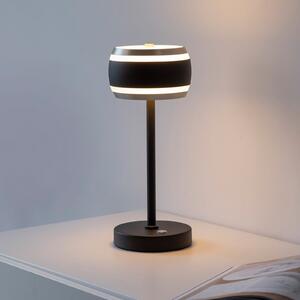PURE Lampa de masă cu baterie Falling Rings, negru perlat/diamant, CCT, reglabil, Negru, dormitor, Plastic, Modern