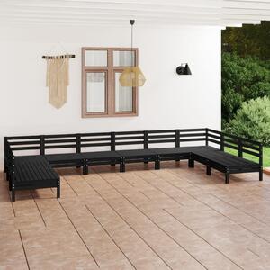 Set mobilier relexare grădină, 10 piese, negru, lemn masiv pin
