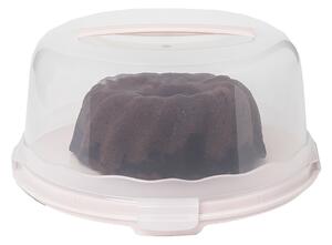 Platou rotund Pufo Cookies cu capac transparent pentru servire torturi, prajituri, briose, Ø 34 cm, roz