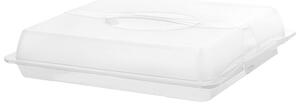 Platou Pufo Cookies cu capac transparent pentru servire torturi, prajituri, briose, produse de patiserie, 40 x 28 cm, alb