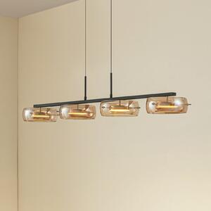 Lucande Lampă suspendată LED Martis, chihlimbar, 4 becuri, dimabilă, reglabil, Auriu / Alamă, Camera de zi / sufragerie, Sticlă, Modern