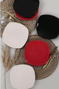 Set 6 farfurii desert 275KRM1849, alb/negru/rosu, ceramica, 22x22 cm