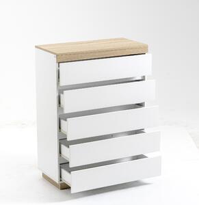 HOMCOM Comodă cu 5 Sertare din Lemn, Comodă pentru Dormitor cu Dispozitiv Anti-Răsturnare, 80x40x109 cm, Alb | Aosom Romania