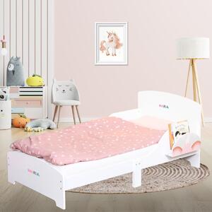 Pat Copii Suporto cu Protectie Laterala si Raft Depozitare Carti si Jucarii, Model Curcubeu, Patut pentru Fetite Varsta de 3 - 8 Ani, Mobilier din SP