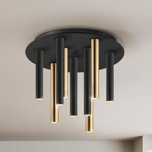 Schuller Valencia Plafonieră LED Varas dimabil, 9 becuri, auriu/negru, metal, reglabil, Negru, Camera de zi / sufragerie, Metal, Modern