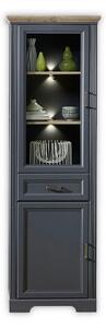 Vitrina JASMIN, gri grafit/stejar artisan, PAL/sticla, cu iluminare LE