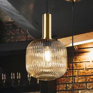 Schuller Valencia Lampă suspendată Norma, Ø 20 cm, negru/ambră, sticlă, E27, reglabil, Maro / Rugină, Camera de zi / sufragerie, Sticlă