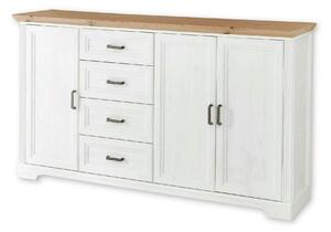 Comoda JASMIN, alb/stejar artisan, PAL, cu 3 usi si 4 sertare, 182x41x