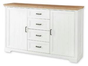 Comoda JASMIN, alb/stejar artisan, PAL, cu 2 usi si 4 sertare, 165x41x