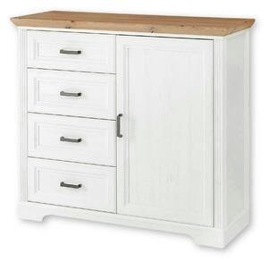 Comoda JASMIN, alb/stejar artisan, PAL, cu o usa si 4 sertare, 115x41x