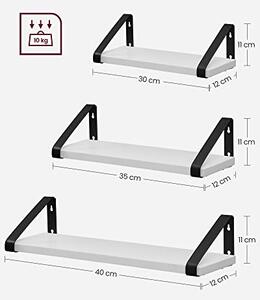 Set 3 etajere de perete, Vasagle, Alb-Negru, 40x12x10 cm