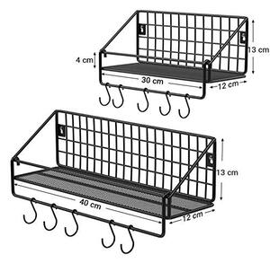 Raft de perete, Songmics, Negru, 40x13x12 cm