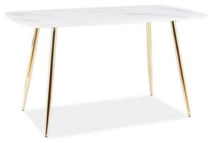 Masa CERES, alb cu efect de marmura/auriu, 140x80x75 cm