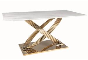 Masa HERMES, alb cu efect de marmura/auriu, ceramica/metal, 160x90x75