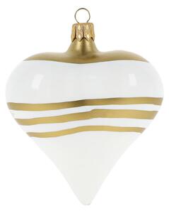 Set 3 globulețe albe-aurii din sticlă în formă de inimă pentru Crăciun Ego Dekor