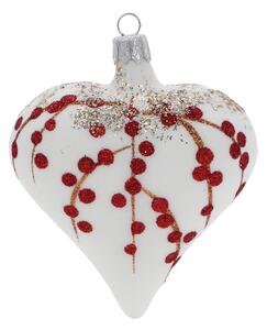 Set 3 globulețe albe de Crăciun din sticlă în formă de inimă Ego Dekor
