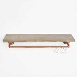 Polita COP001, stejar halifax/cupru, lemn/metal, 60x14x12 cm