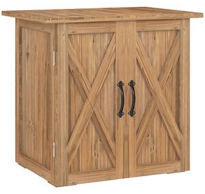 Outsunny Dulap de Exterior din Lemn cu 2 Uși, Căsuță de Grădină pentru Unelte cu Acoperiș Impermeabil, 77x55x72 cm, Maro | Aosom Romania