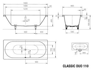 Kaldewei Classic Duo cada dreptunghiulară 180x80 cm alb 291000013001