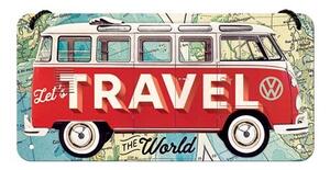 Placă metalică Volkswagen VW - T1 -Travel the world, (20 x 10 cm)