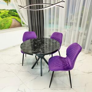 Set masa Hamburg Black Marble cu 3 scaune Goteborg mov, DENVER, picioare metalice negre, forma rotunda, 90x73 cm