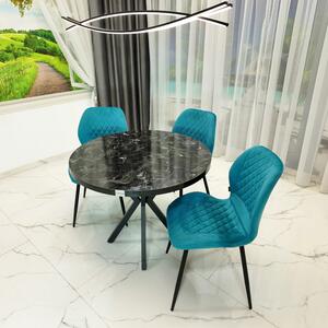 Set masa Hamburg Black Marble cu 3 scaune Goteborg turcoaz, DENVER, picioare metalice negre, forma rotunda, 90x73 cm