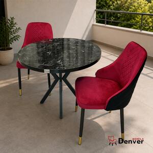 Set masa Hamburg Black Marble cu 2 scaune Modena bordo, DENVER, picioare metalice negre, forma rotunda, 90x73 cm