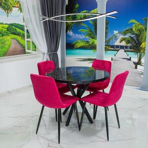 Set masa Hamburg Black Marble cu 4 scaune Kobe bordo, DENVER, picioare metalice negre, forma rotunda, 90x73 cm