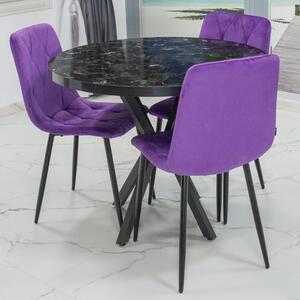 Set masa Hamburg Black Marble cu 3 scaune Kobe mov, DENVER, picioare metalice negre, forma rotunda, 90x73 cm