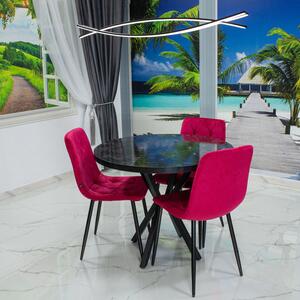 Set masa Hamburg Black Marble cu 3 scaune Kobe bordo, DENVER, picioare metalice negre, forma rotunda, 90x73 cm