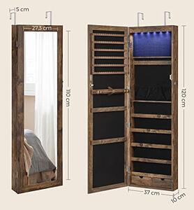 Dulap bijurerii cu oglinda, Songmics, Maro, 120x10x36.7 cm