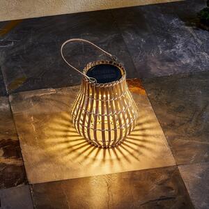 Lindby Lumină solară cu LED-uri pentru terasă Amaria, bambus, Ø 18 cm, reglabil, Lemn, Bamboo, Casă de țară / Rustic