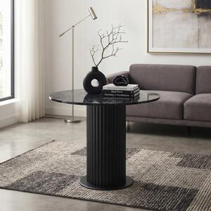 Masă rotundă bucătărie Lorys Slim Negru Marmorat, Blat din PAL, Picior din MDF, Ø90 × 75 cm