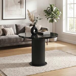 Masă rotundă bucătărie Florys Negru Marmorat, Blat din PAL, Picior din MDF, Ø90 × 75 cm