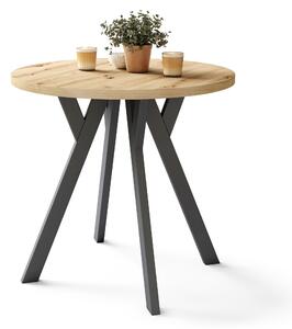 Mazzoni ALMO 80 Stejar Artisan/picioare negre - MASĂ ROTUNDĂ CU PICIOARE Y LOFT/INDUSTRIAL PENTRU BUCĂTĂRIE LIVING SAU SUFRAGERIE