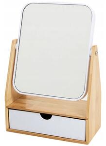 Oglindă cosmetică Pufo cu organizator pentru accesorii, ustensile make-up, depozitare produse cosmetice, design elegant pentru masa de toaleta, alb
